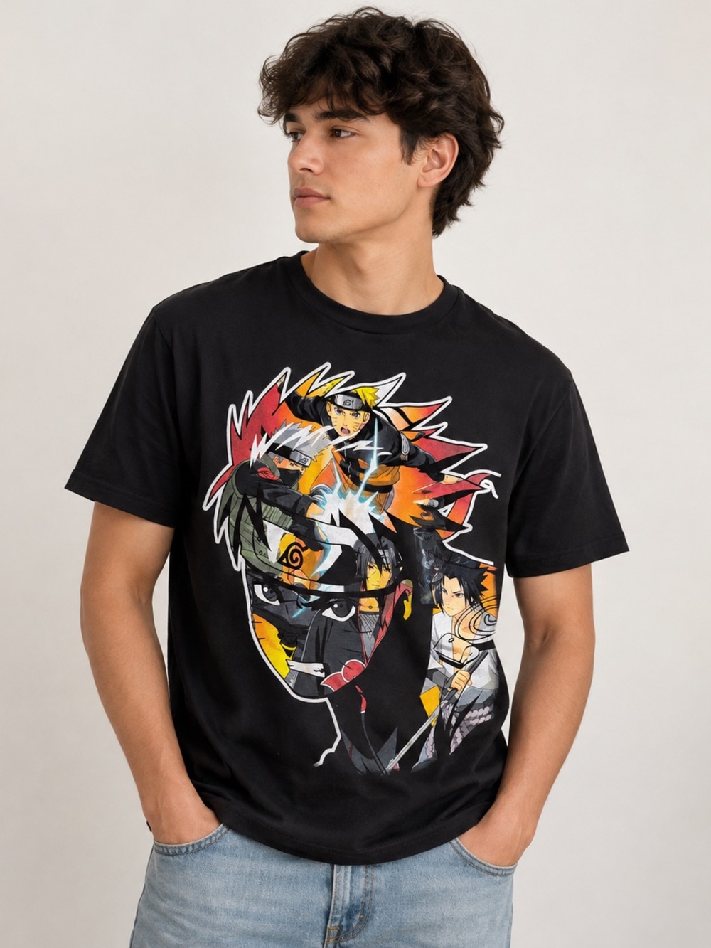 Men's Black Naruto Graphic Short Sleeve Tee